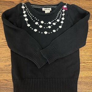 girls 6X sweater Cherokee brand in black 💯 cotton necklace detail pink bow
